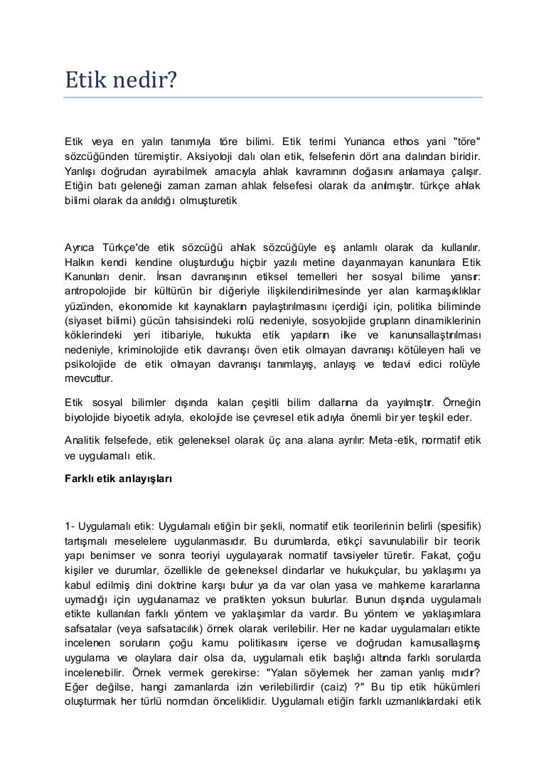 Etik Nedir Etik Nedir